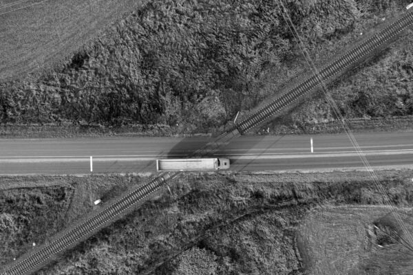 aerial view of railroad tracks